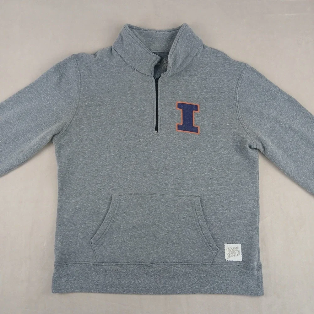 Retro Illinois Fighting Illini Large Mens Sweatshirt Fleece *Fits A Small‎ 21x25